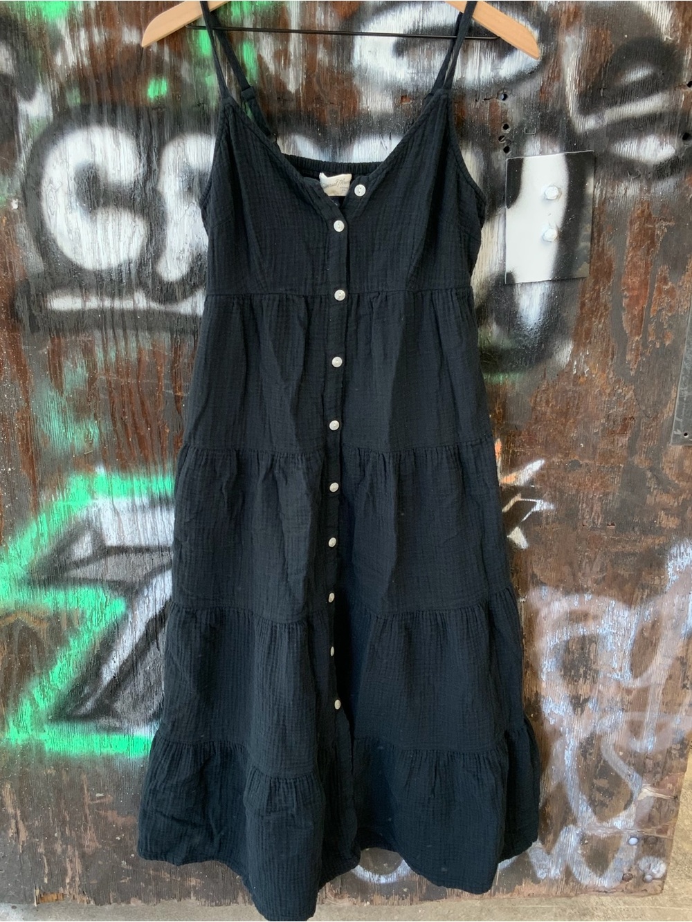 Universal Thread Black Ruffle Button-Front Tiered Maxi Dress Boho Flowy Midi